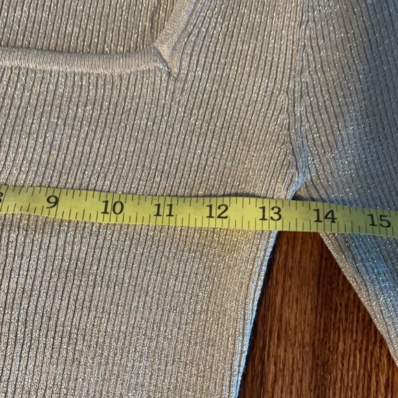 NWT juniors square neck metallic shimmer champagne beige sweater 1/2 sleeve L - Picture 7 of 11